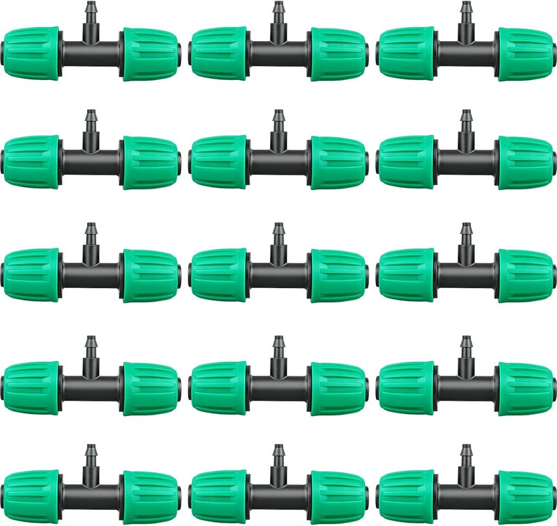 JAYEE Drip Irrigation Fittings, 15 Pcs Lock Barbed Tee for 1/2 to 1/4 Inch Vinyl Tubing, Drip Line Parts 3-Way Tees Irrigation Connectors for Drip Sprinkler Garden Lawn Systems, Green - Image 1